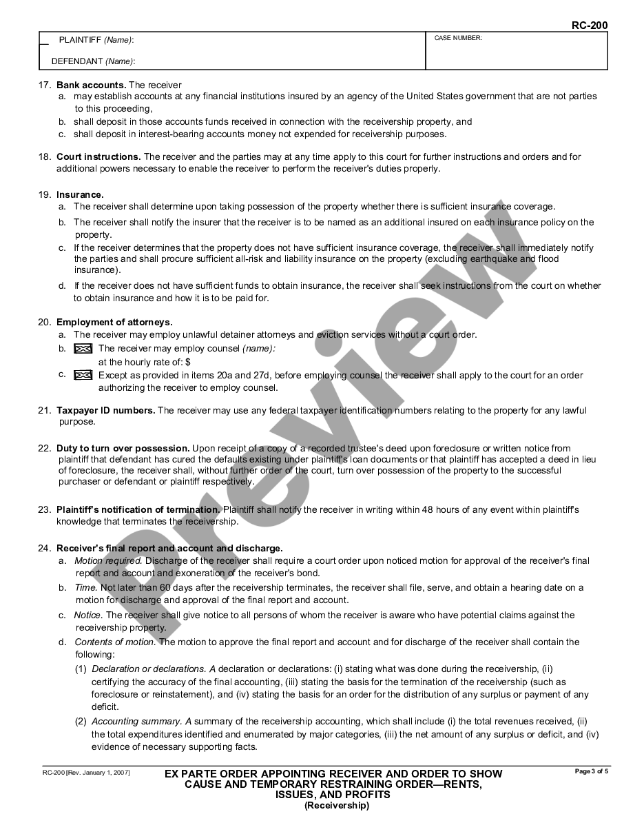 page 2 Ex Parte Order Appointing Receiver and Order to Show Cause and Temporary Restraining Order - Rents, Issues, and Profits - Receivership preview