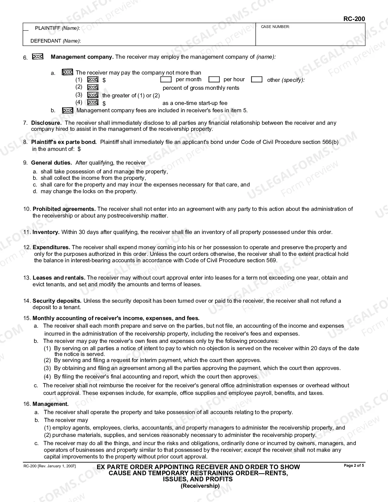 Preview Ex Parte Order Appointing Receiver and Order to Show Cause and Temporary Restraining Order - Rents, Issues, and Profits - Receivership