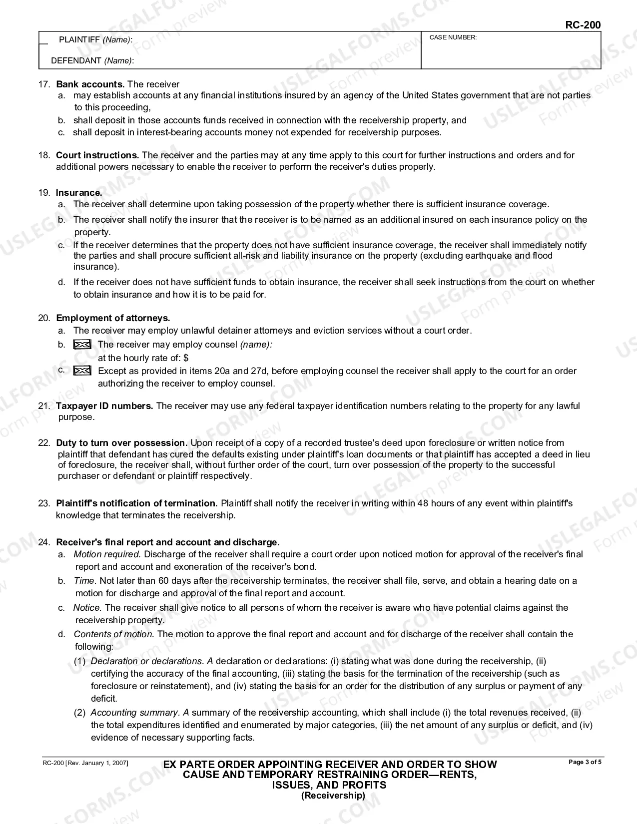 Preview Ex Parte Order Appointing Receiver and Order to Show Cause and Temporary Restraining Order - Rents, Issues, and Profits - Receivership