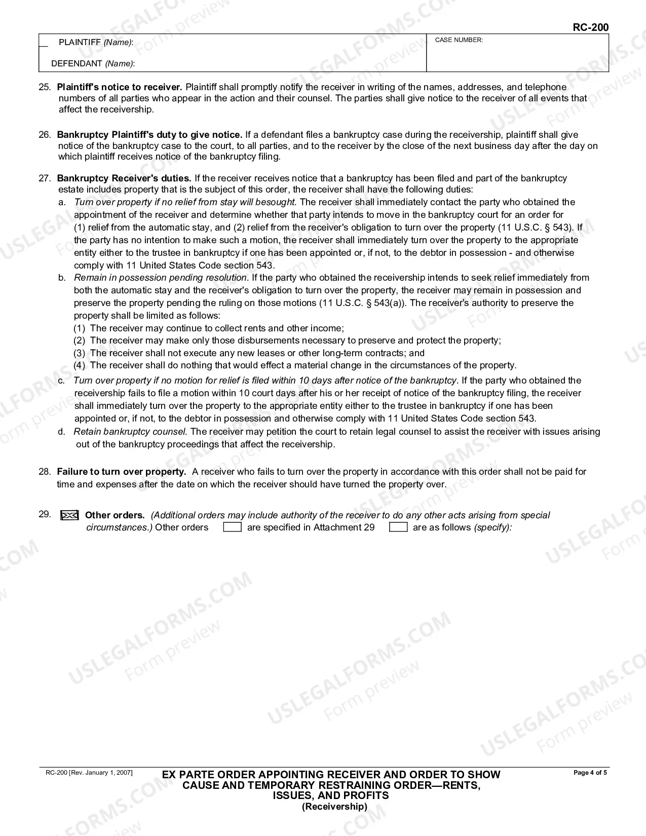 Preview Ex Parte Order Appointing Receiver and Order to Show Cause and Temporary Restraining Order - Rents, Issues, and Profits - Receivership
