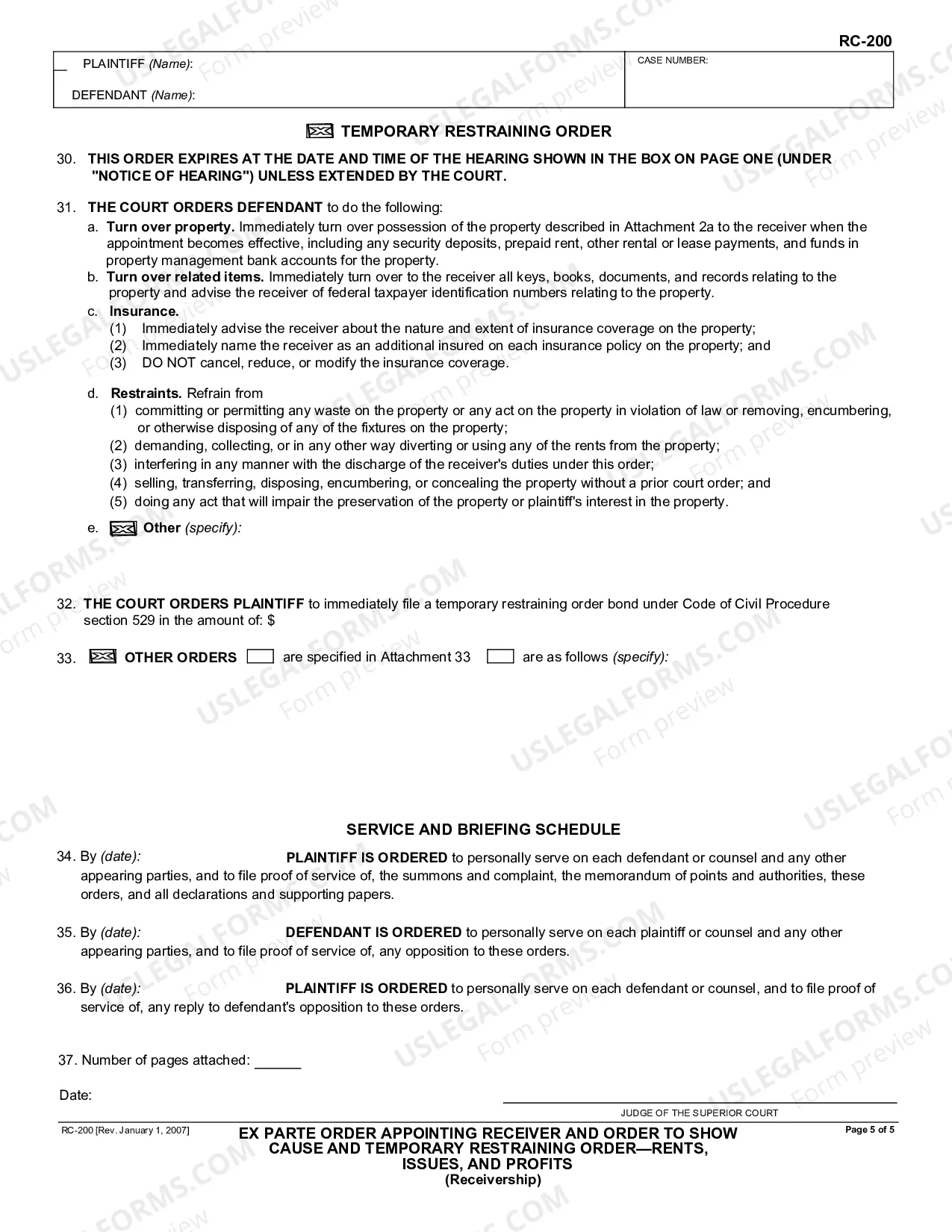 Preview Ex Parte Order Appointing Receiver and Order to Show Cause and Temporary Restraining Order - Rents, Issues, and Profits - Receivership