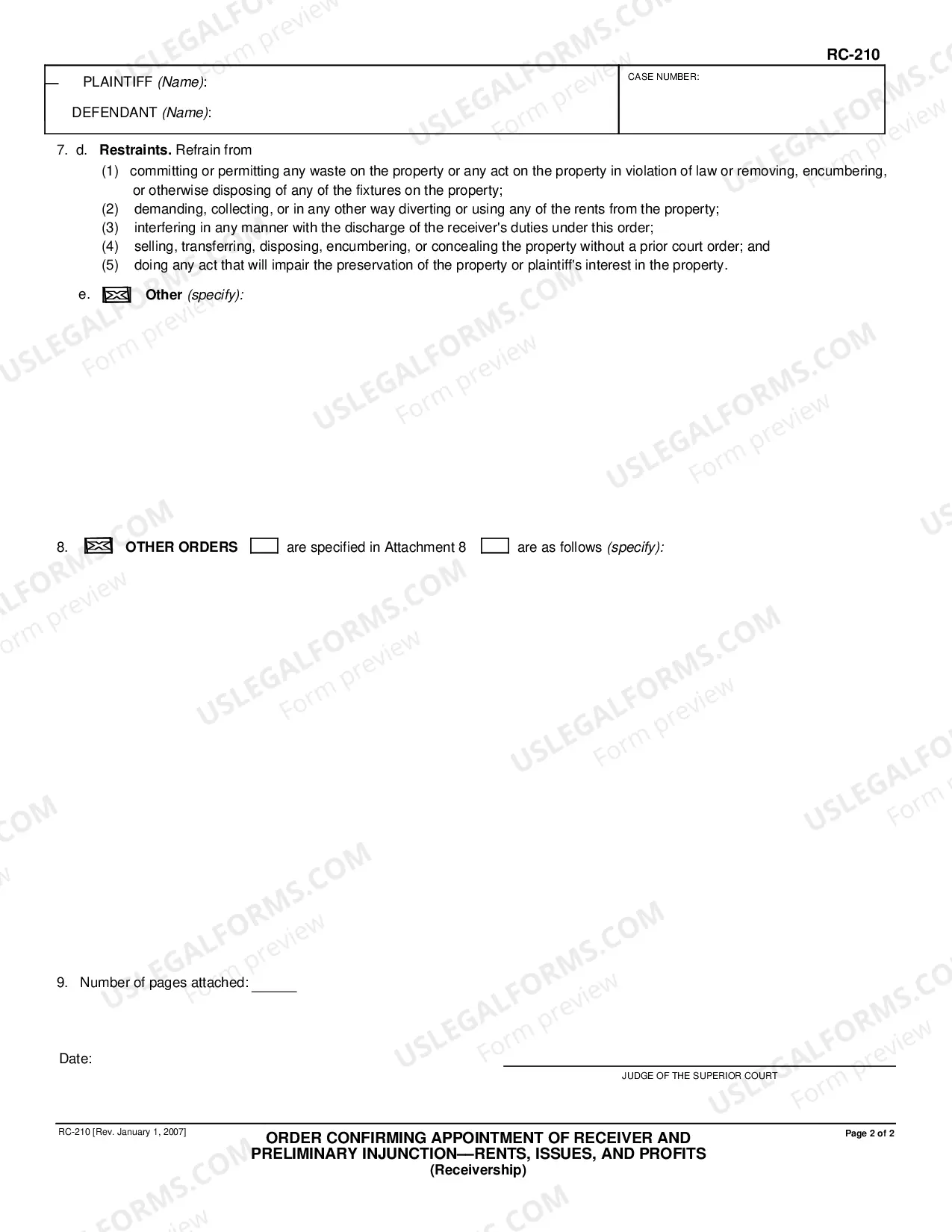 Preview Order Confirming Appointment of Receiver and Preliminary Injunction - Rents, Issues, and Profits Receivership