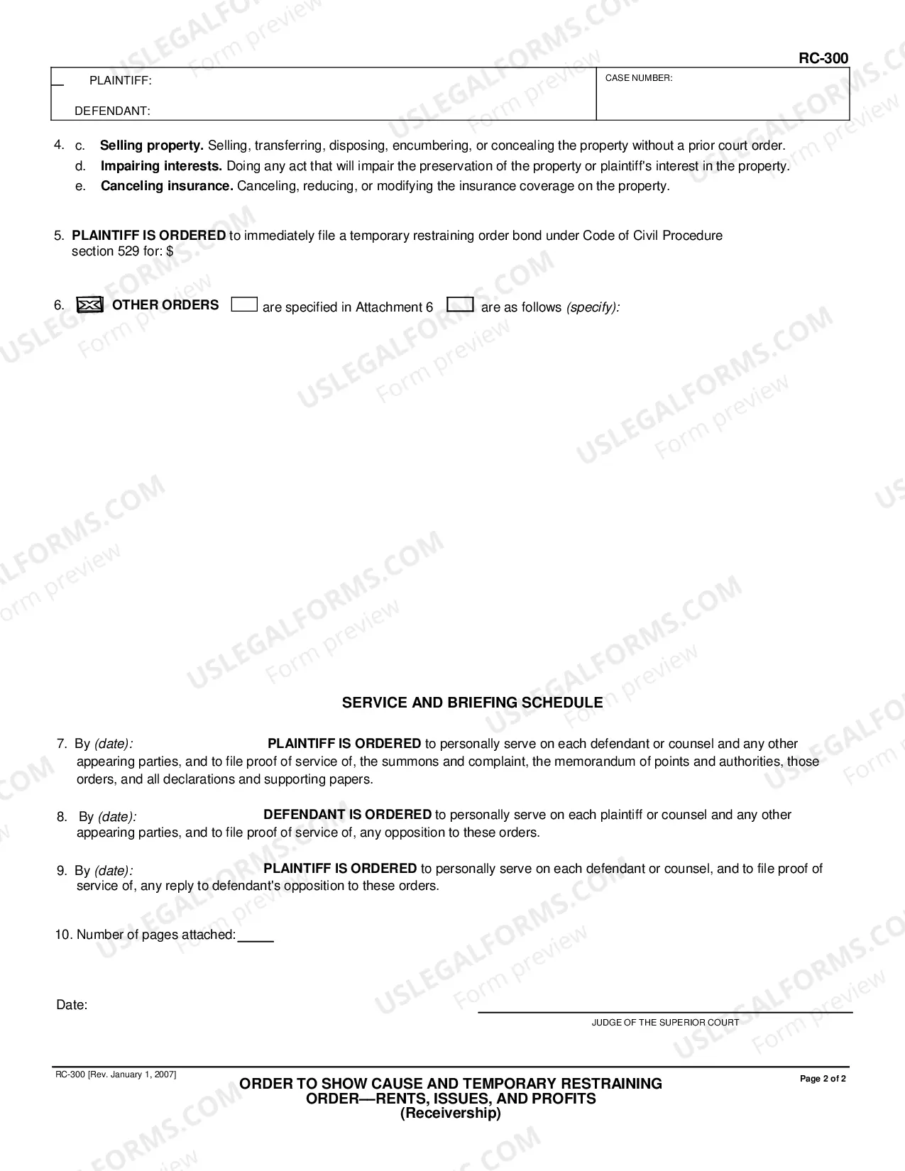 Preview Order to Show Cause and Temporary Restraining Order - Rents, Issues, and Profits - Receivership