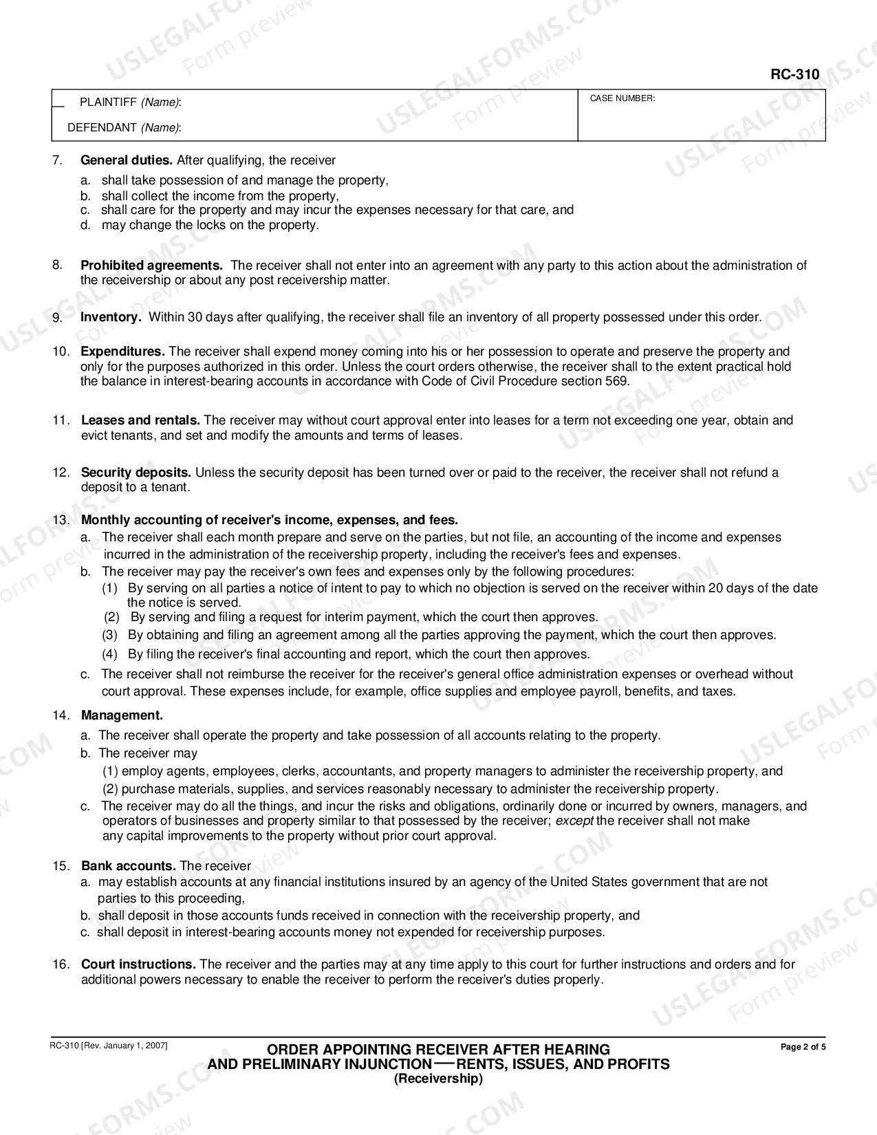 Preview Order Appointing Receiver after Hearing and Preliminary Injunction - Rents, Issues, and Profits Receivership