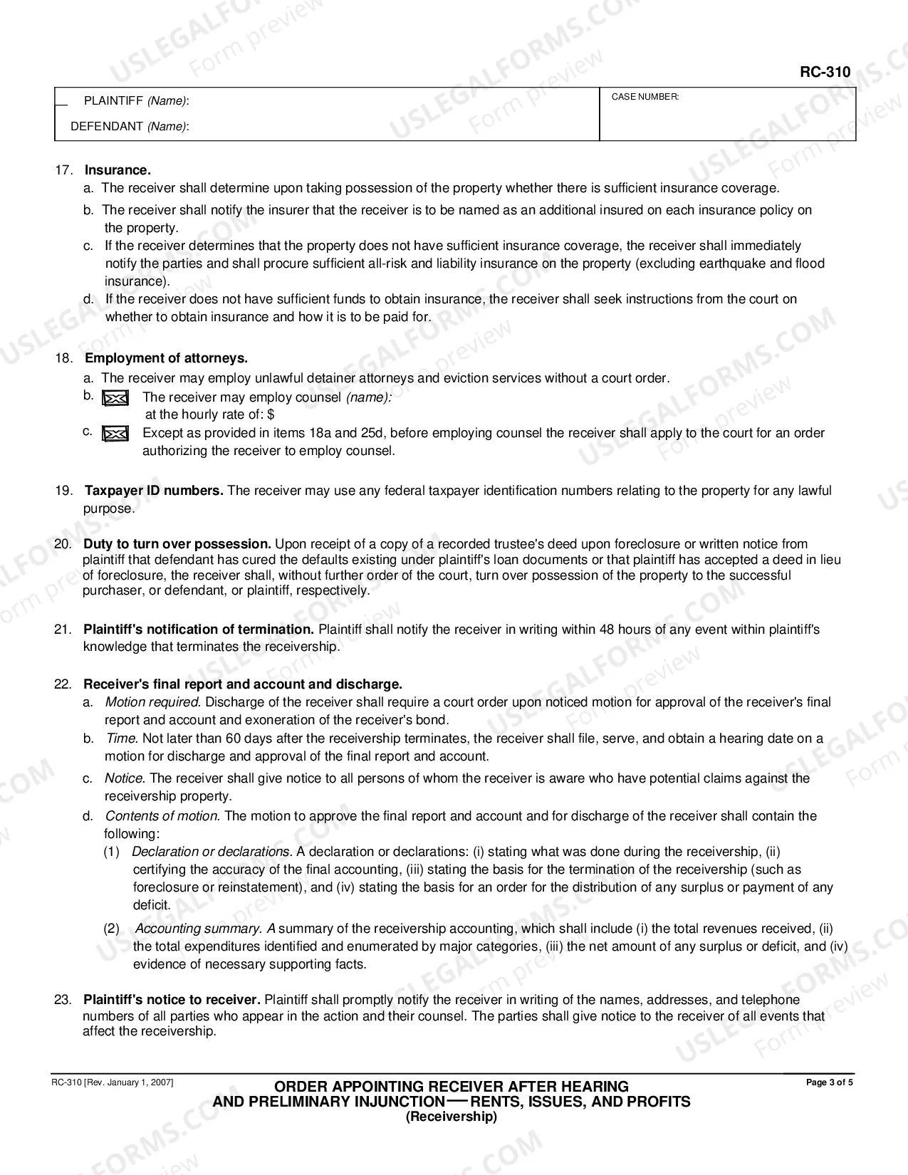 Preview Order Appointing Receiver after Hearing and Preliminary Injunction - Rents, Issues, and Profits Receivership
