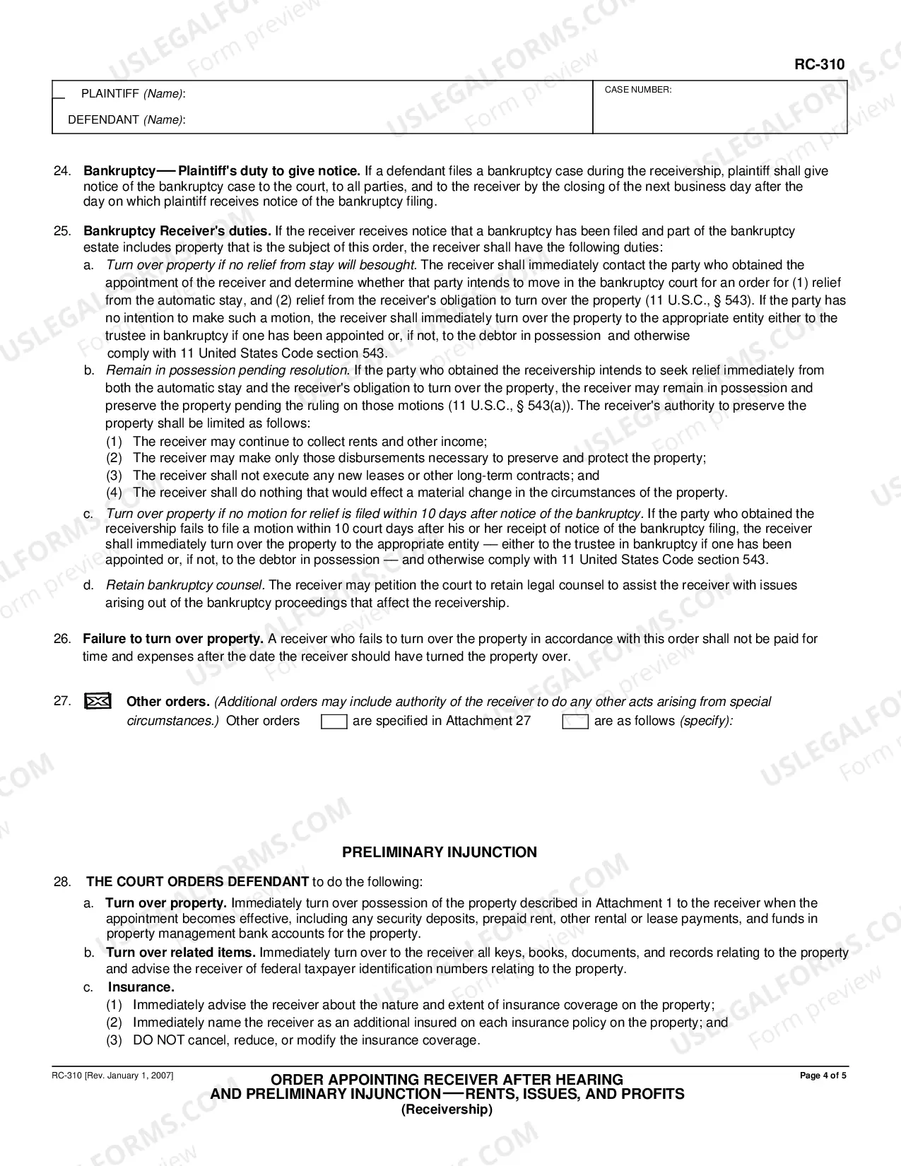 Preview Order Appointing Receiver after Hearing and Preliminary Injunction - Rents, Issues, and Profits Receivership