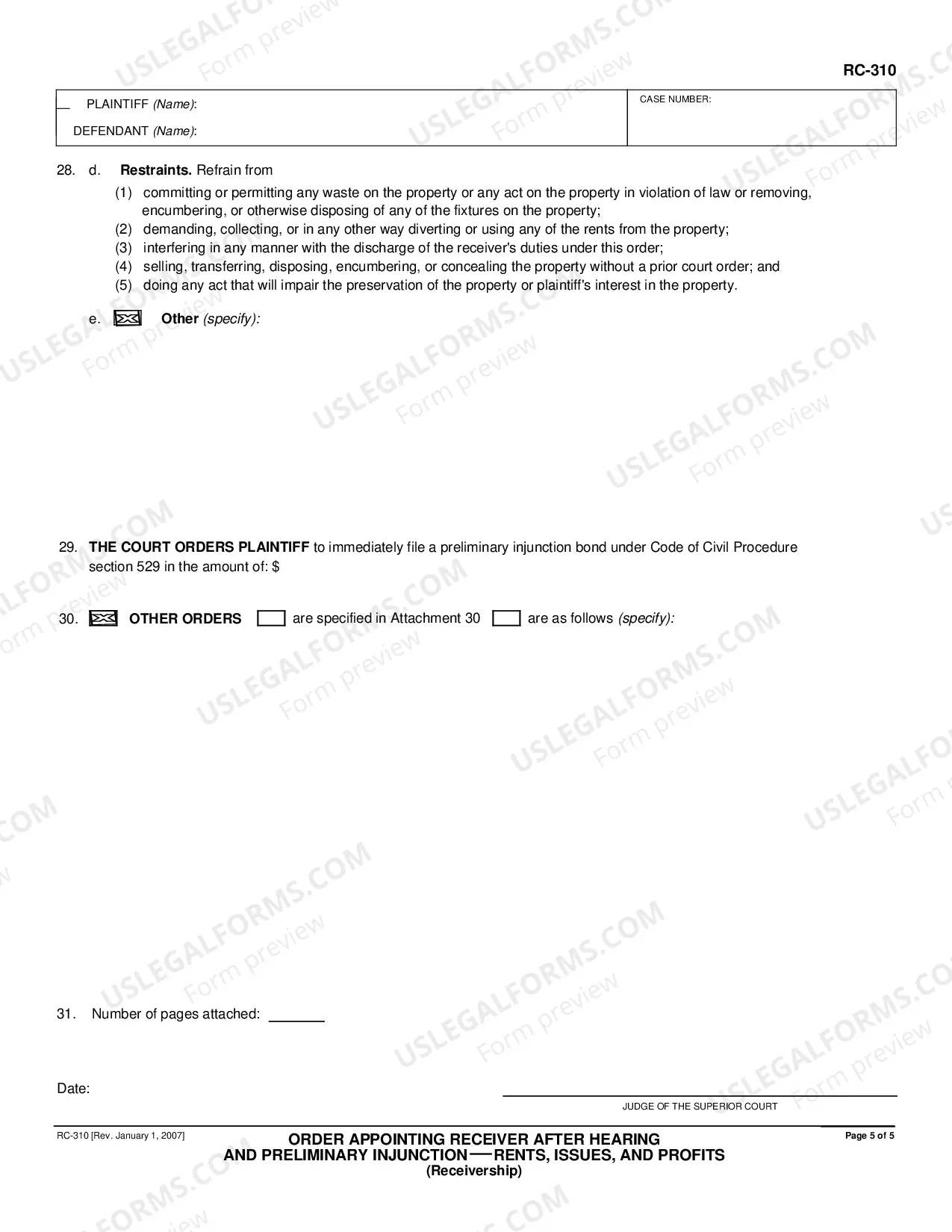 Preview Order Appointing Receiver after Hearing and Preliminary Injunction - Rents, Issues, and Profits Receivership