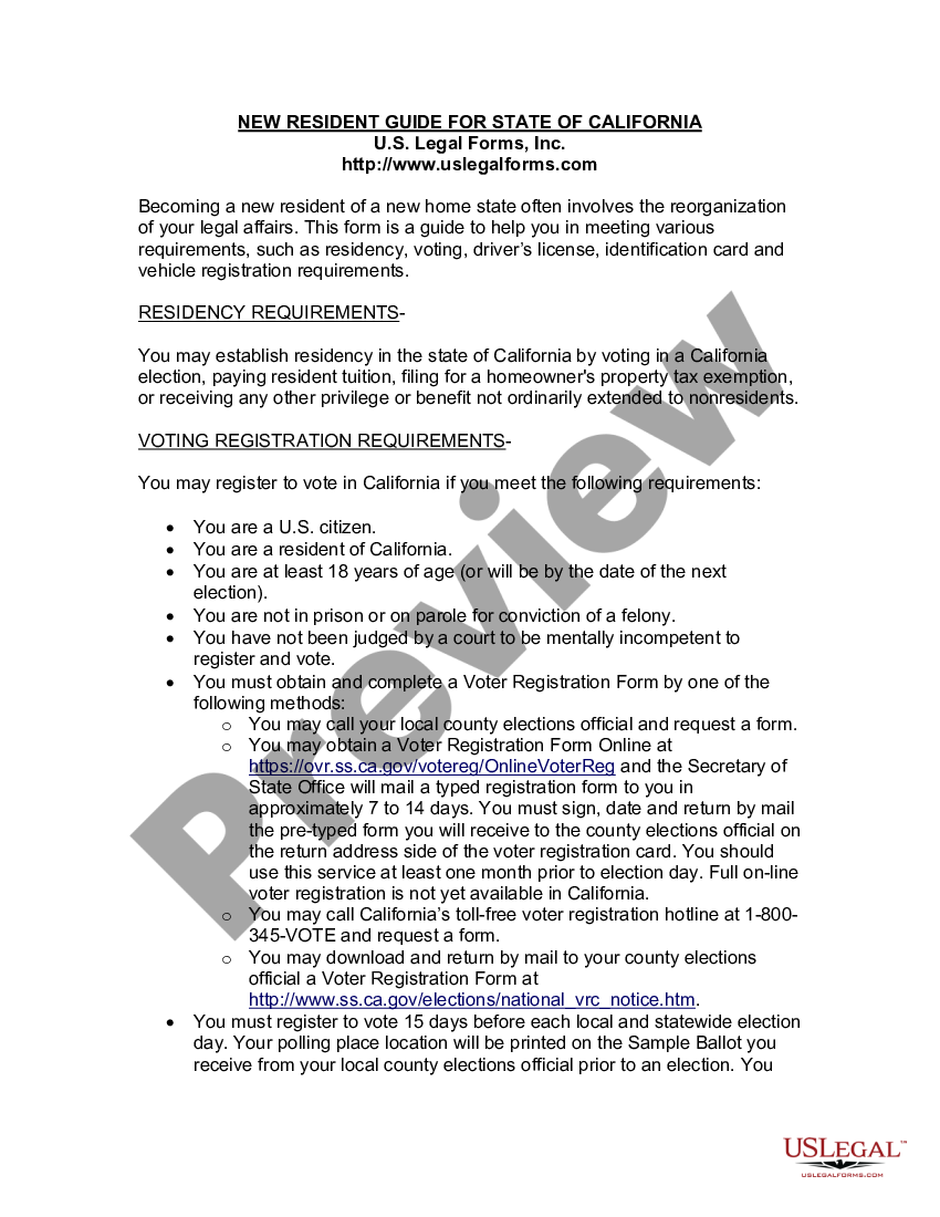 California New Resident Guide California State Identification US