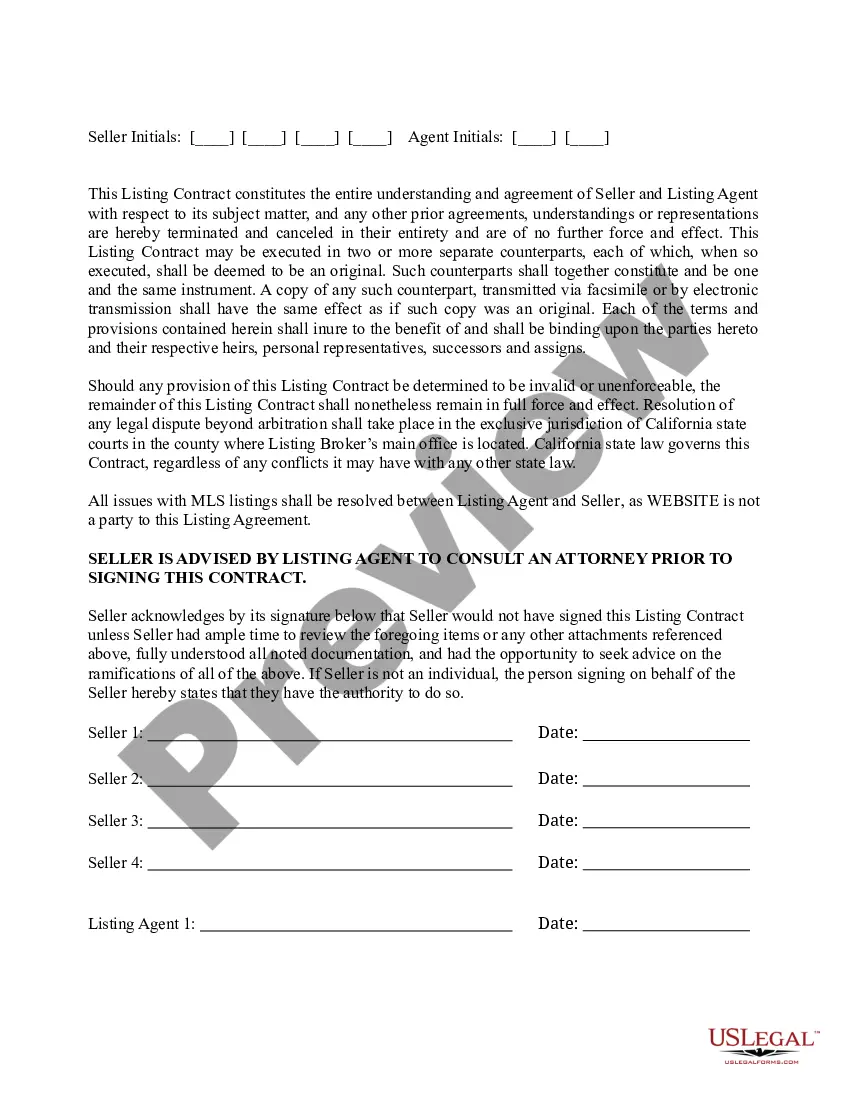 Preview Listing Contract between Sellers and Listing Agent