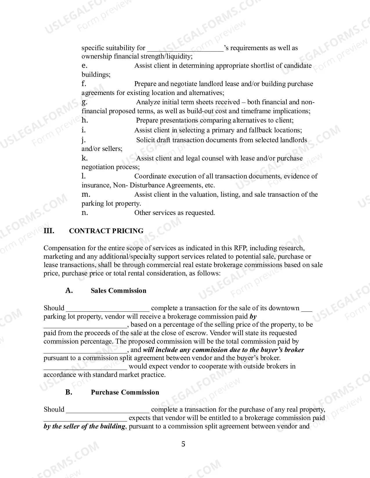 Preview Request for Proposal for Commercial Real Estate Brokerage Services