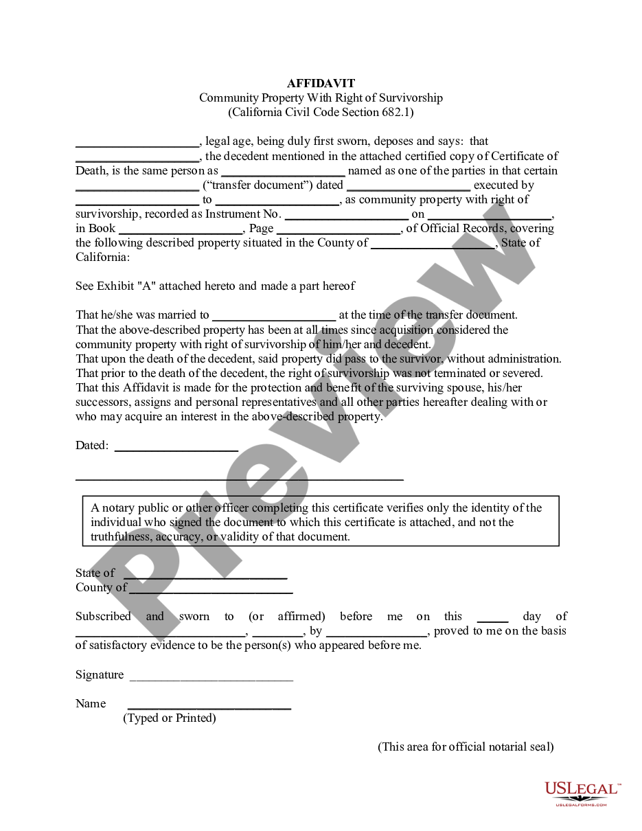 California Affidavit Community Property With Right Of Survivorship Us Legal Forms 7674
