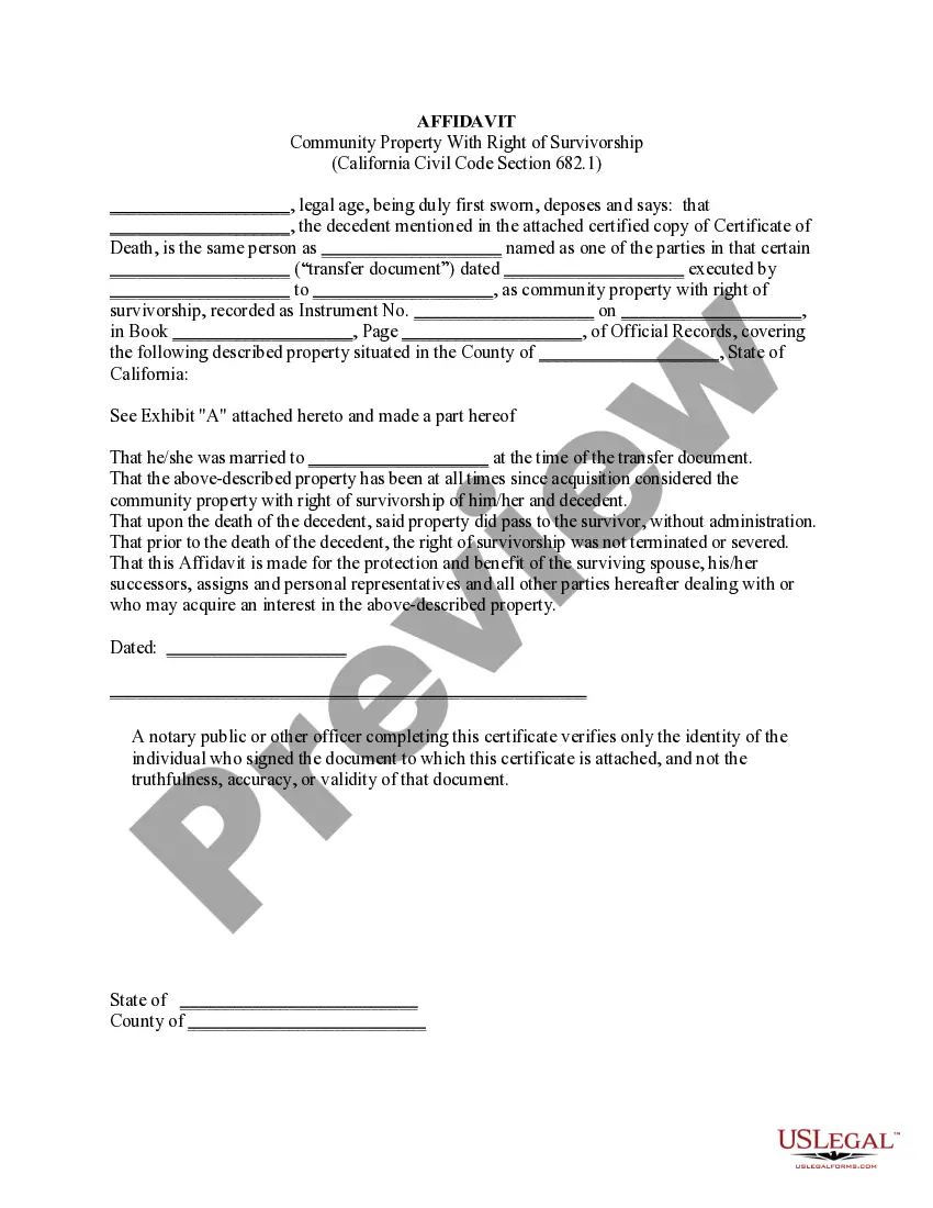 Preview Affidavit - Community Property With Right of Survivorship 