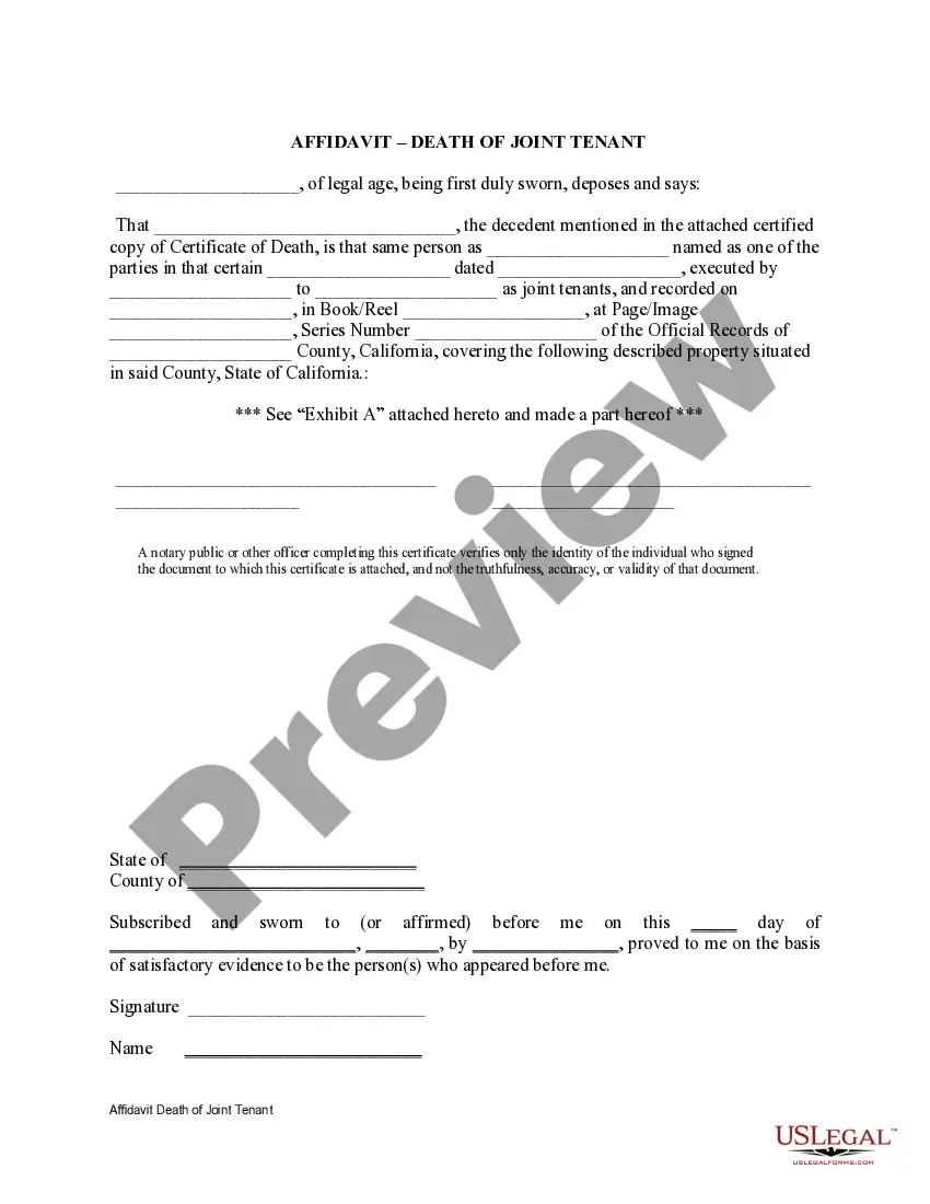 Preview Affidavit - Death of Joint Tenant