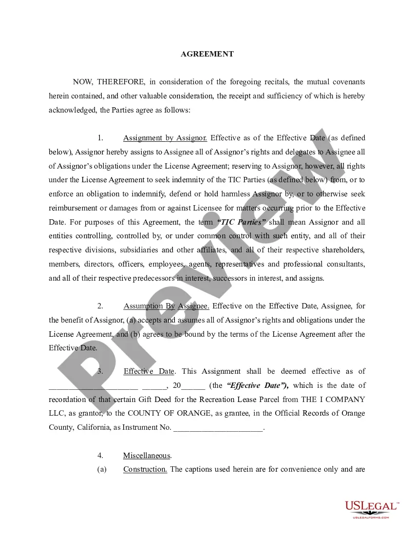 Preview Assignment and Assumption Agreement - dealing with a Recreation Vehicle Storage Area