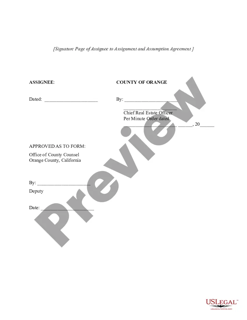 Preview Assignment and Assumption Agreement - dealing with a Recreation Vehicle Storage Area