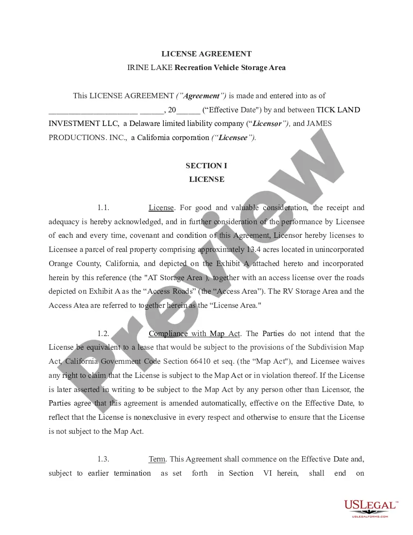 Preview Assignment and Assumption Agreement - dealing with a Recreation Vehicle Storage Area