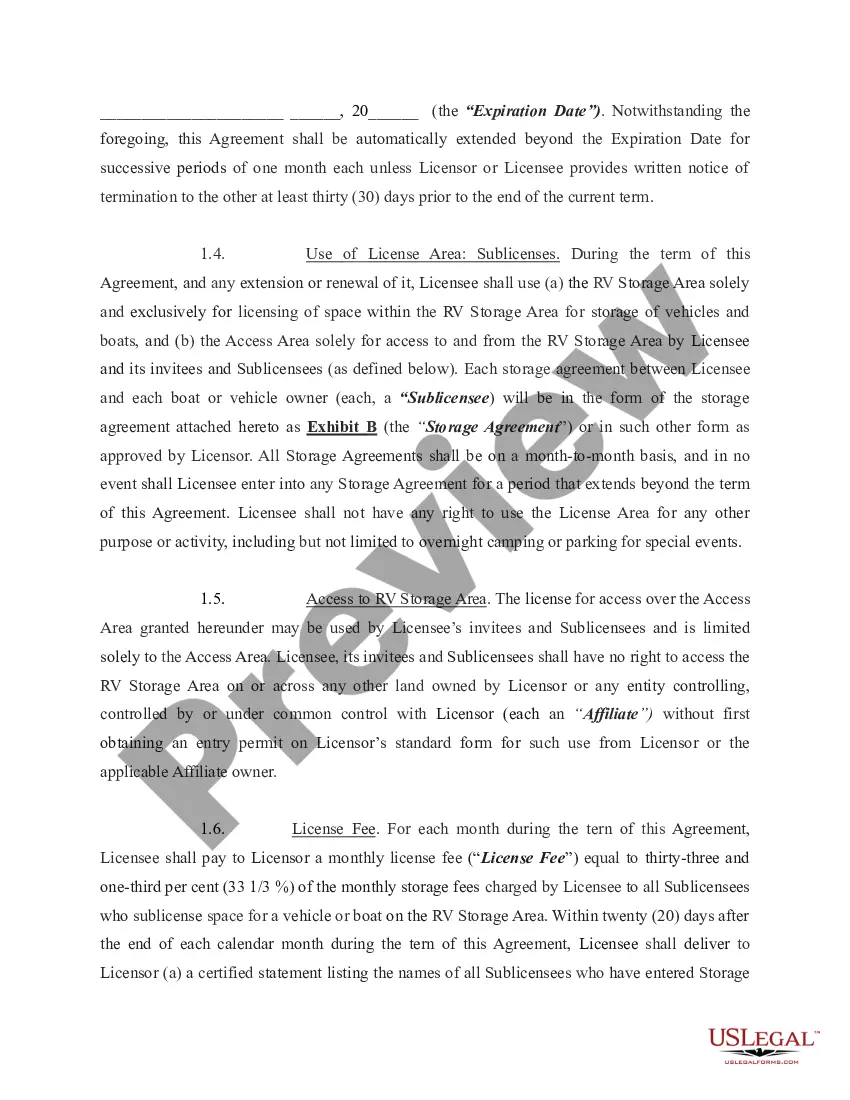 Preview Assignment and Assumption Agreement - dealing with a Recreation Vehicle Storage Area