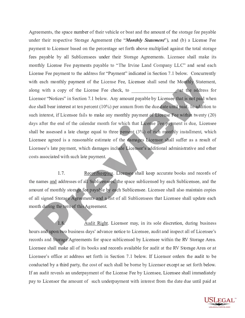 Preview Assignment and Assumption Agreement - dealing with a Recreation Vehicle Storage Area