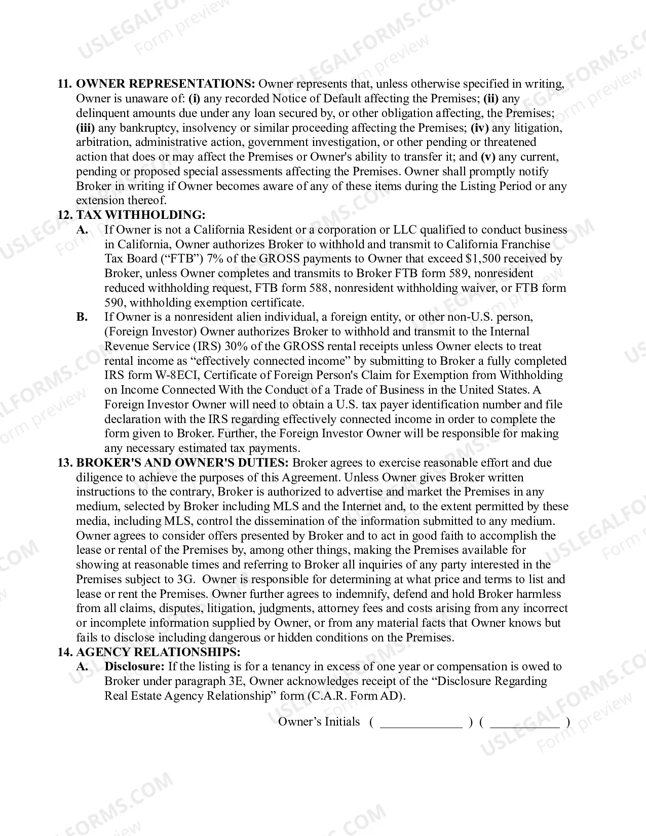 Preview Lease Listing Agreement - Exclusive Authorization to Lease or Rent