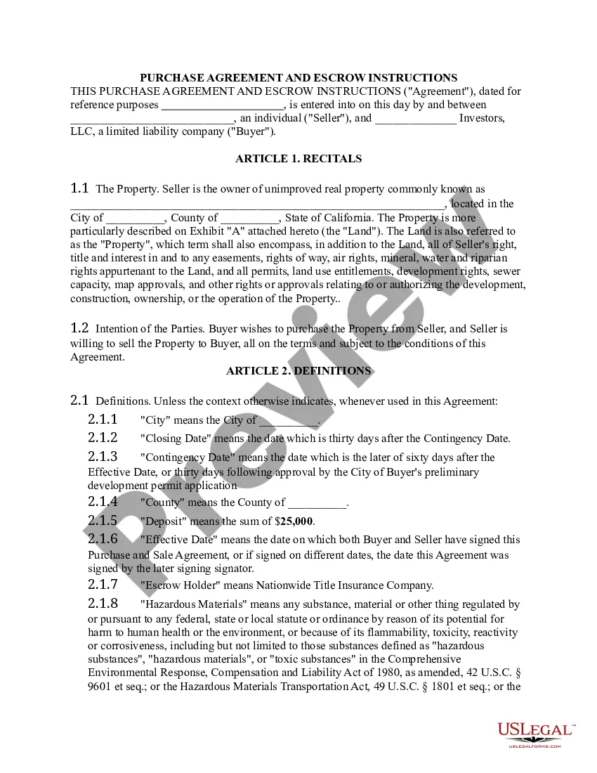 Preview Raw Land Purchase Agreement - Short Form