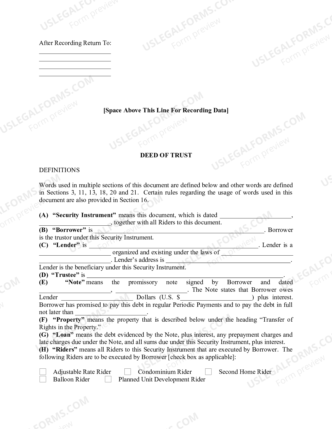 California General Deed of Trust US Legal Forms