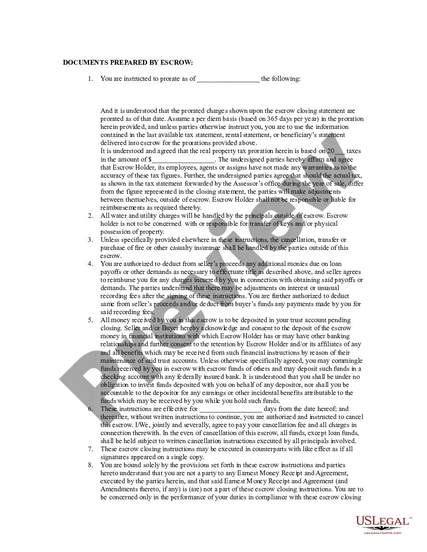 Get Escrow Closing Instructions Preview Escrow Closing Instructions