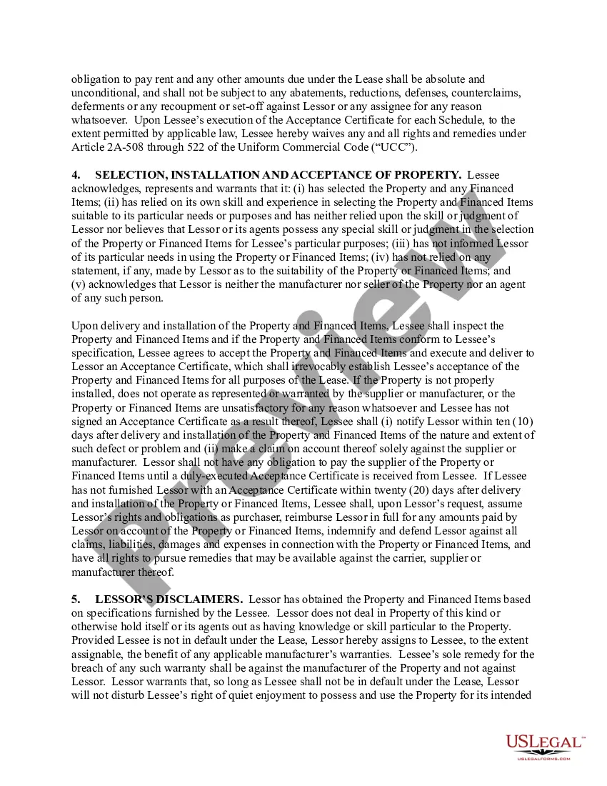 Preview Master Lease - Lessor and Lessee Covenant and Agreement