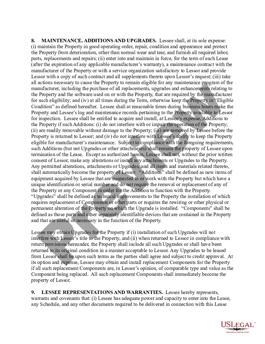 Preview Master Lease - Lessor and Lessee Covenant and Agreement