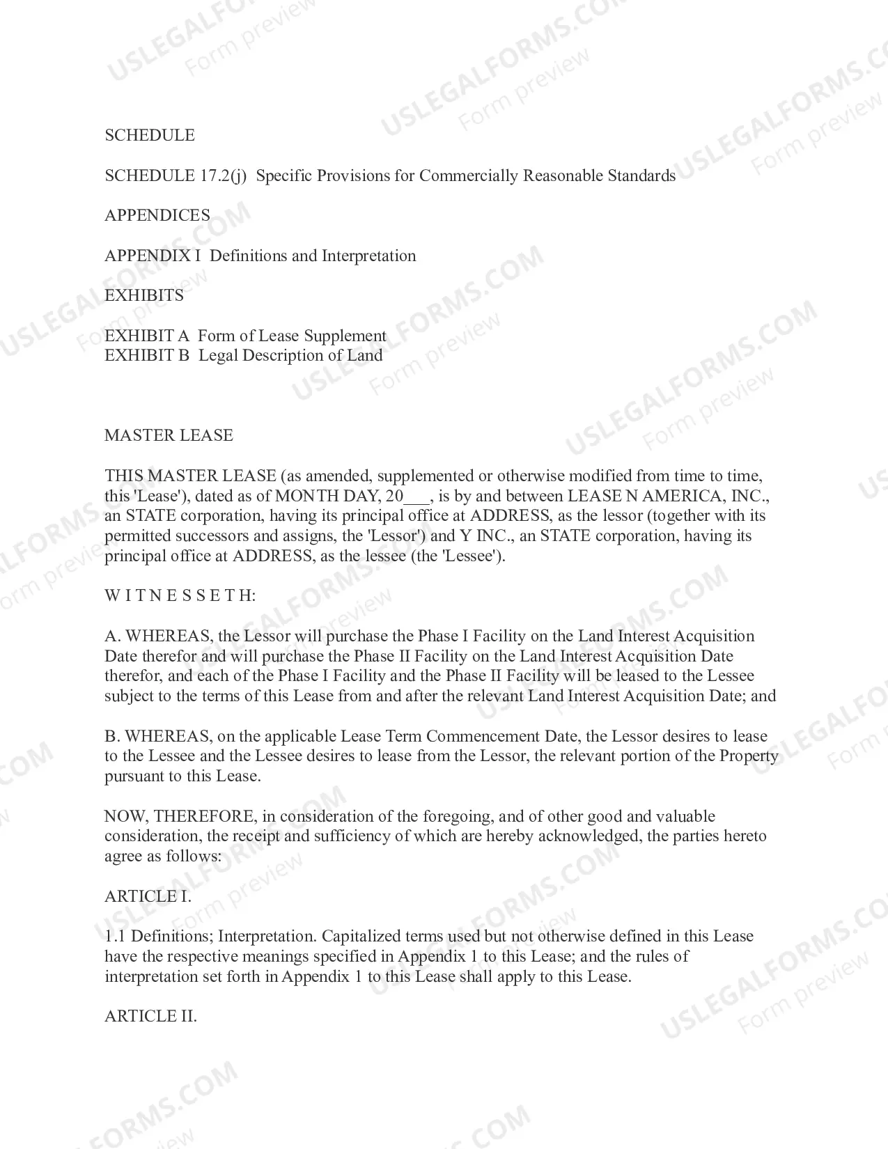 Preview Commercial Master Lease