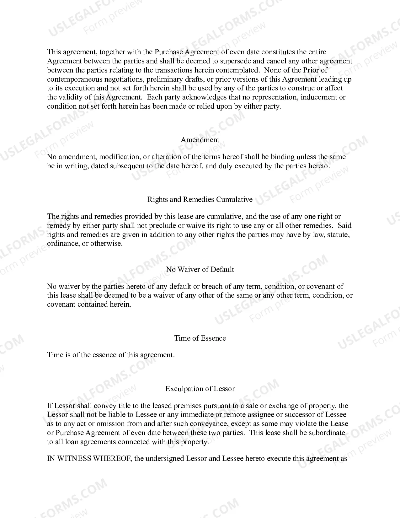 Preview Draft Master Lease Agreement