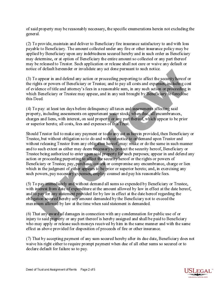 Preview Deed of Trust and Assignment of Rents