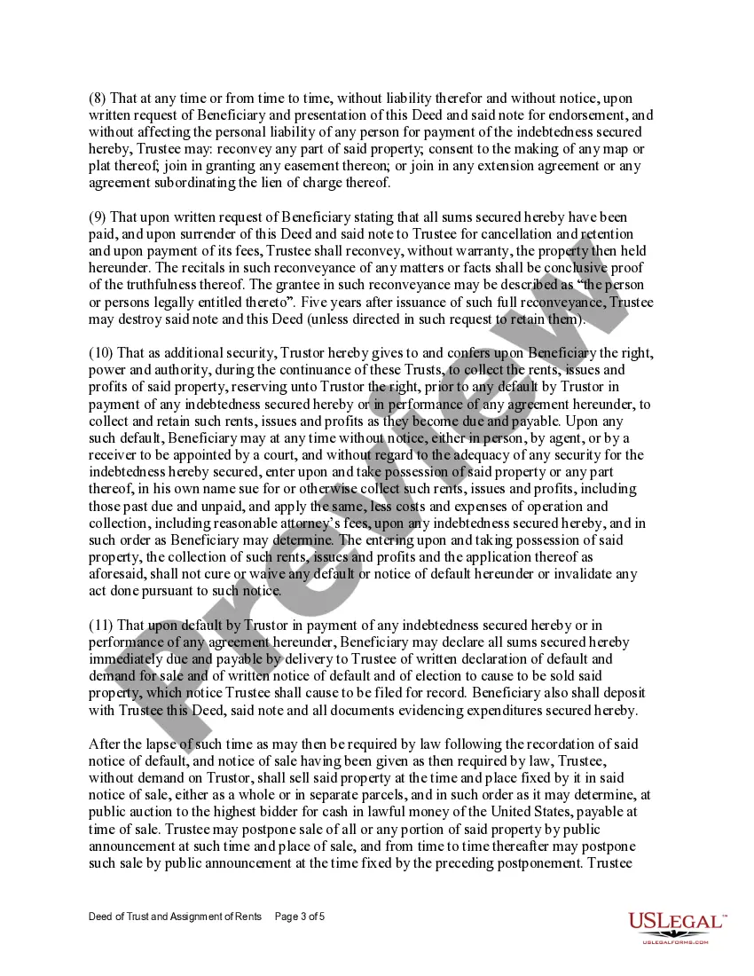 Preview Deed of Trust and Assignment of Rents