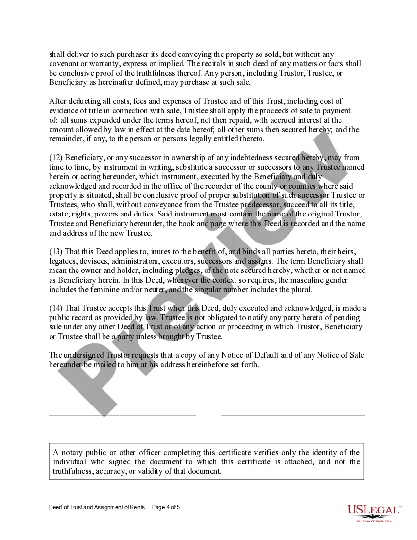 Preview Deed of Trust and Assignment of Rents