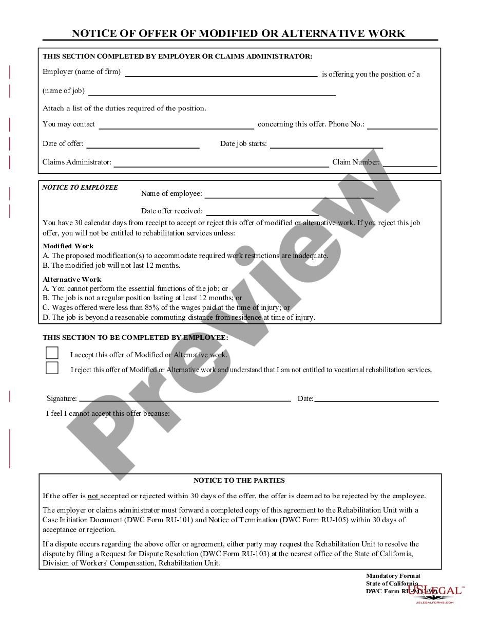 page 0 Notice of Office Work for Workers' Compensation preview