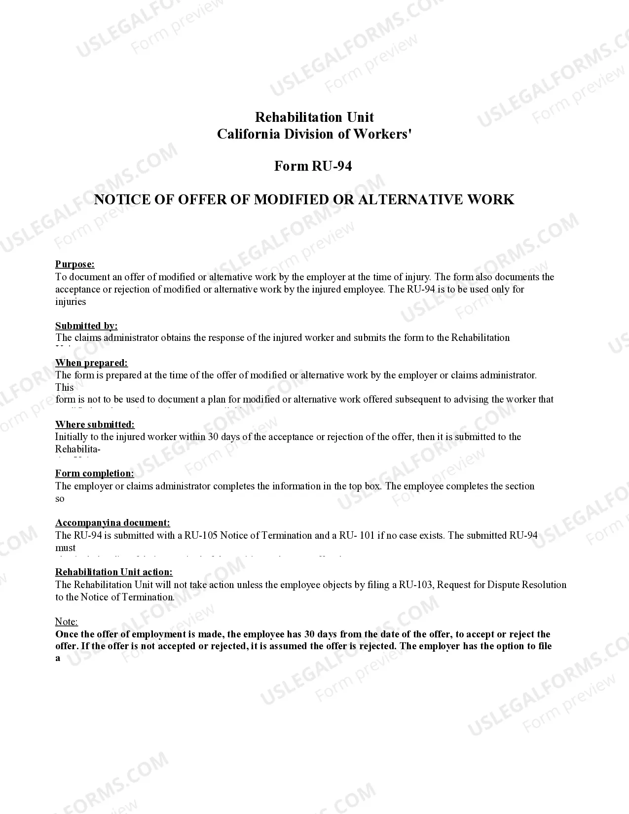 Preview Notice of Office Work for Workers' Compensation
