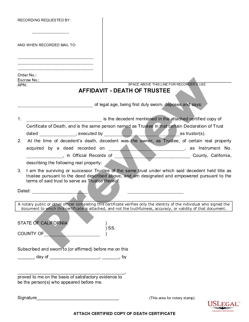 California Affidavit - Death of Trustee | US Legal Forms