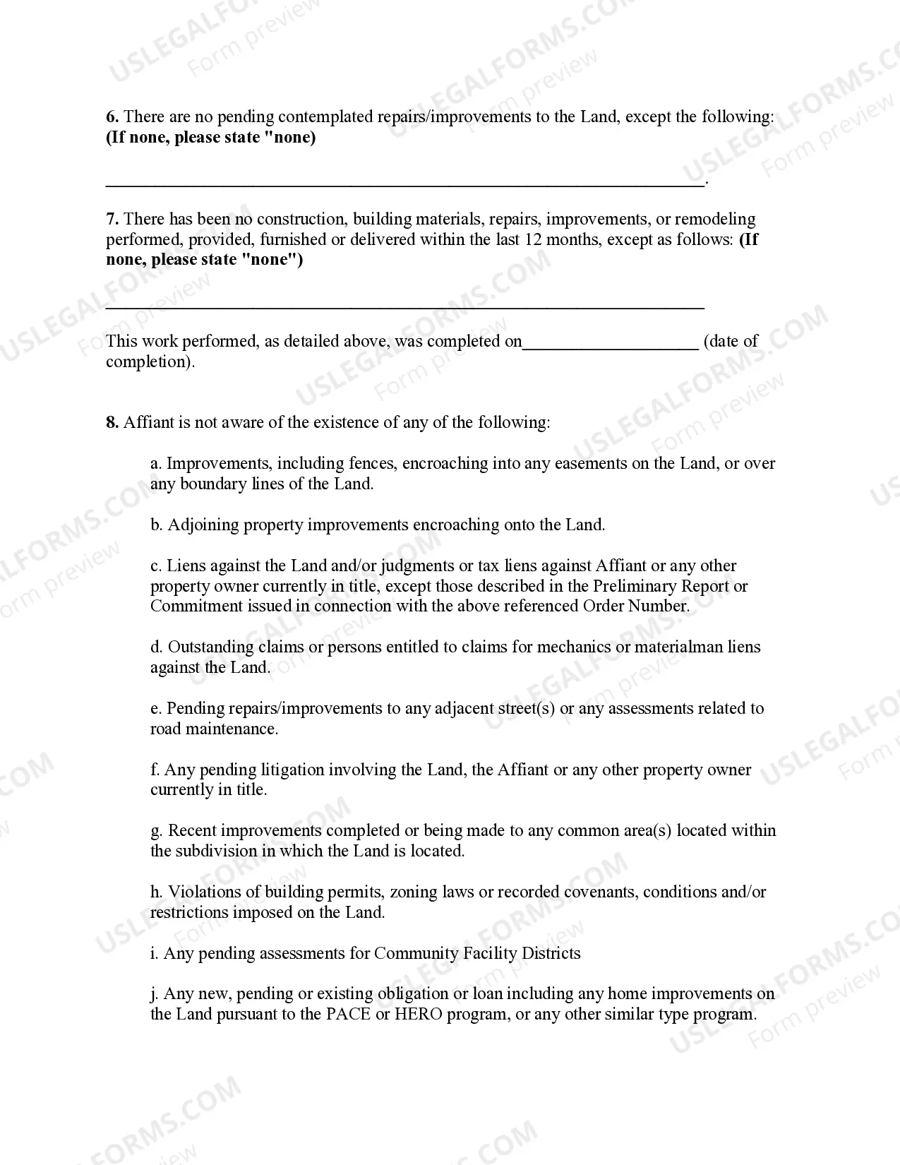 Preview California Owner's Affidavit and Indemnity