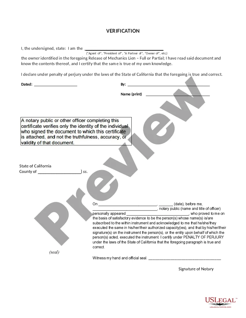 Preview Release of Mechanics Lien- Full or Partial