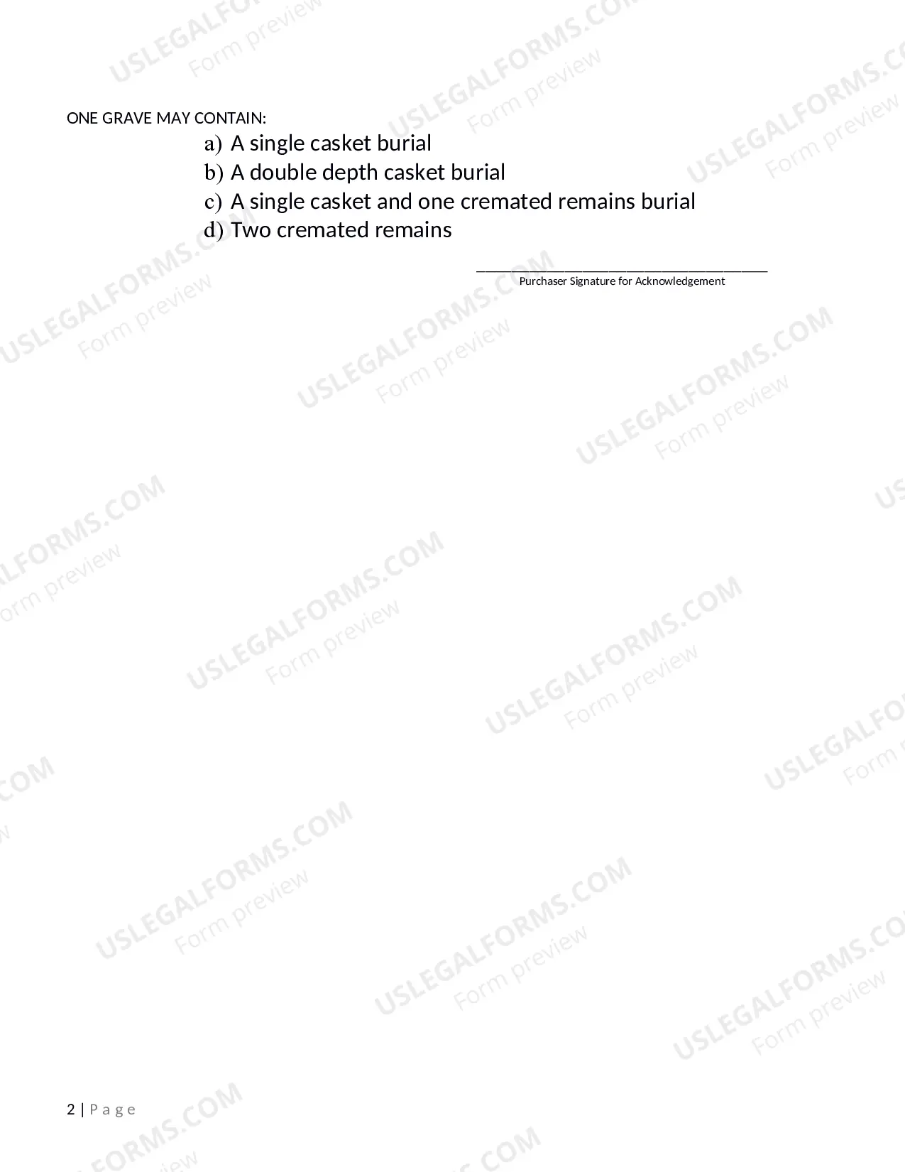 Preview Burial Rights Successor Affidavit