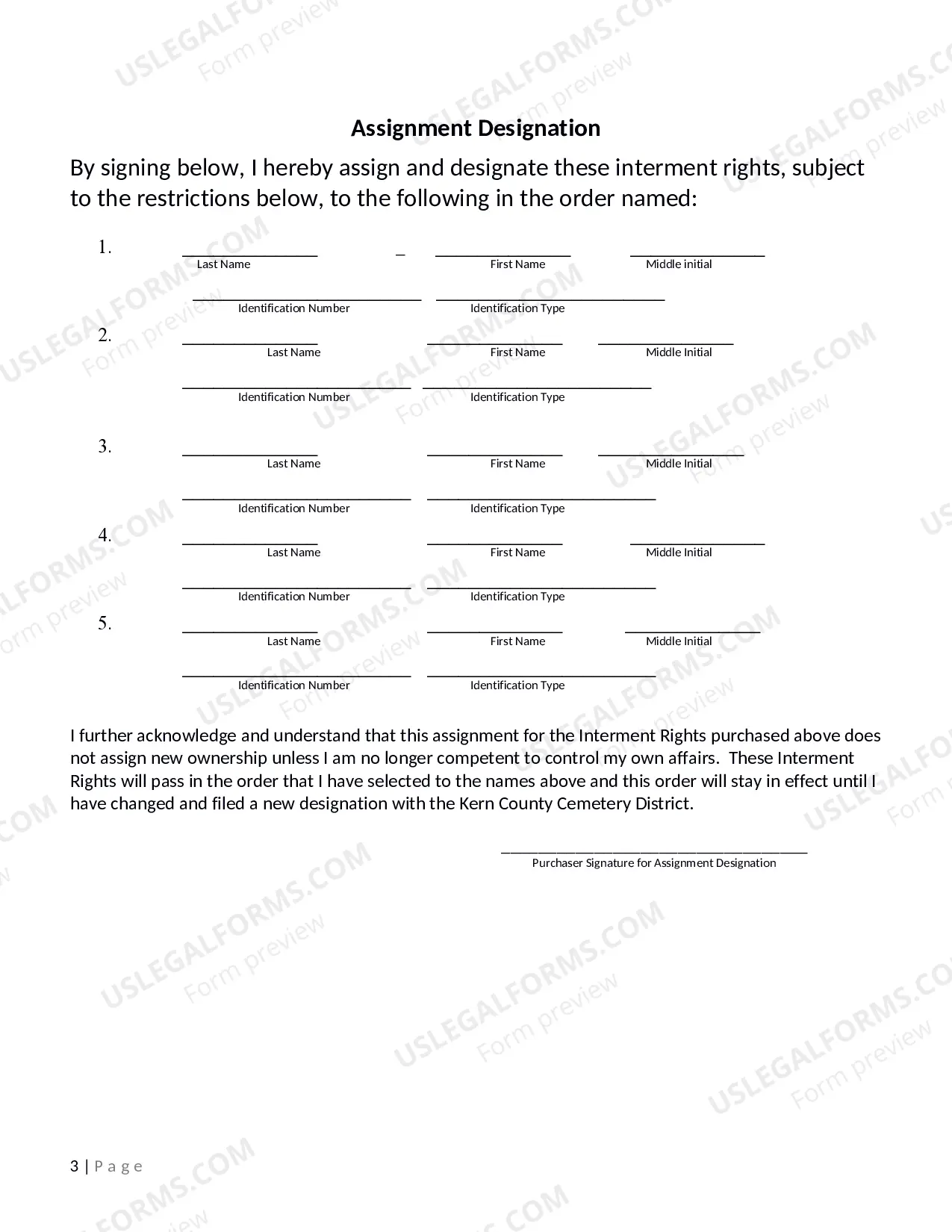 Preview Burial Rights Successor Affidavit