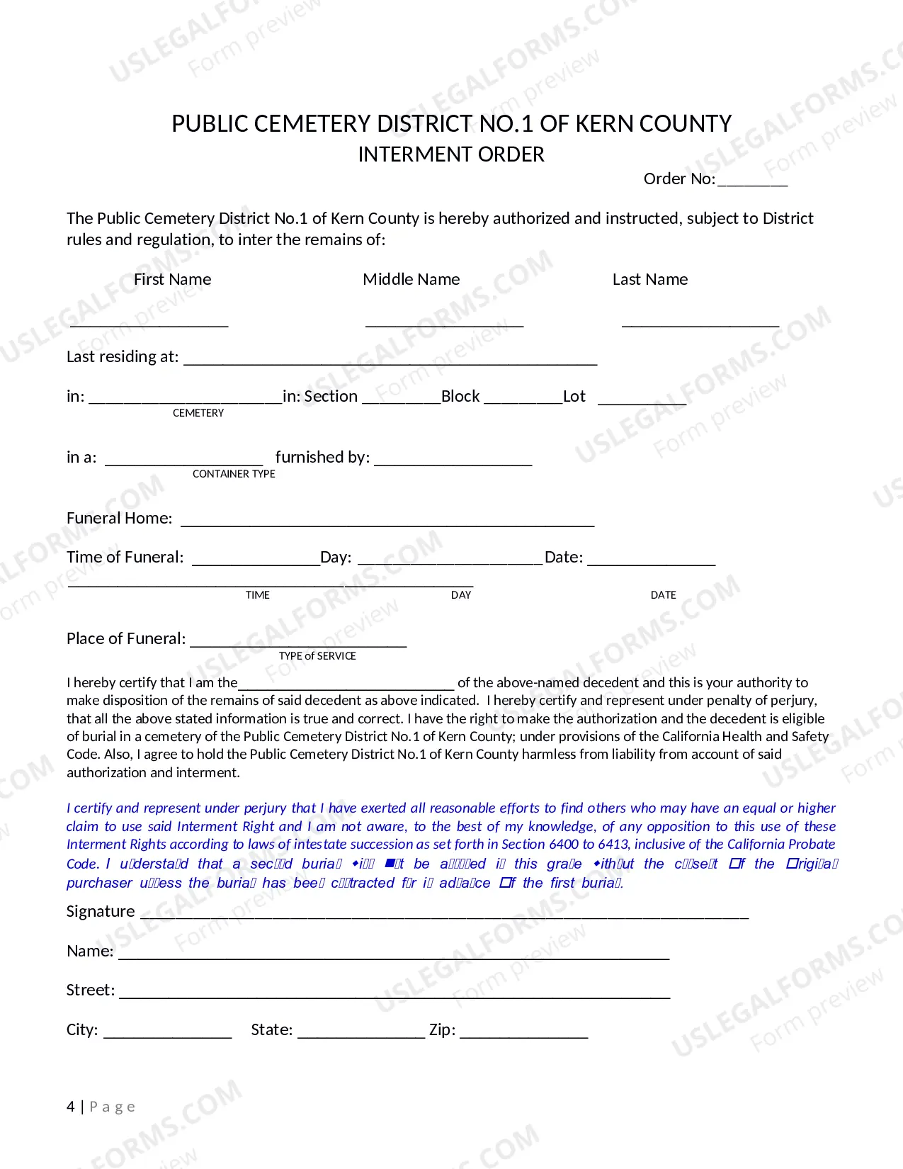 Preview Burial Rights Successor Affidavit