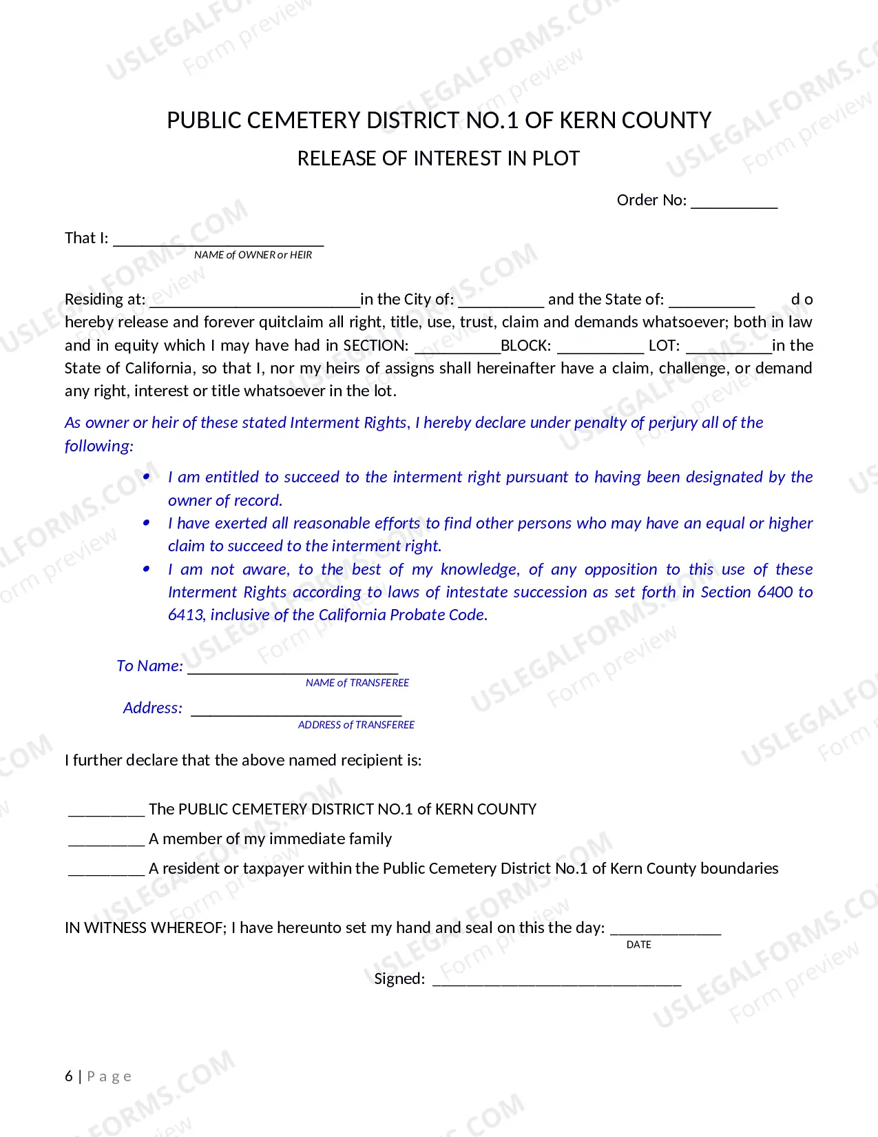 Preview Burial Rights Successor Affidavit