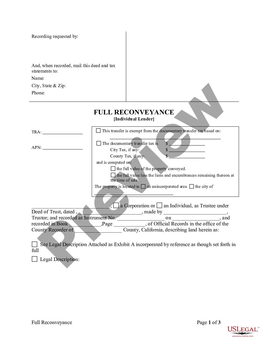 page 4 Satisfaction - Reconveyance of Deed of Trust by Individual preview