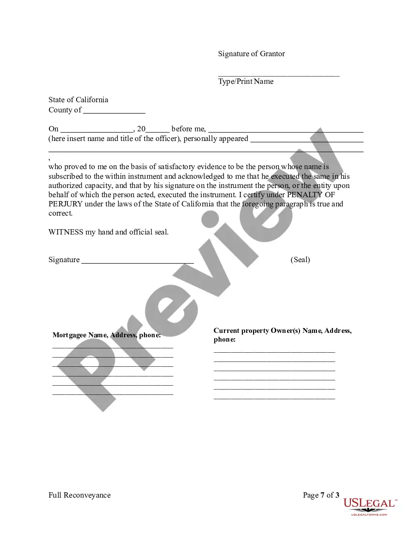 Preview Satisfaction - Reconveyance of Deed of Trust by Individual