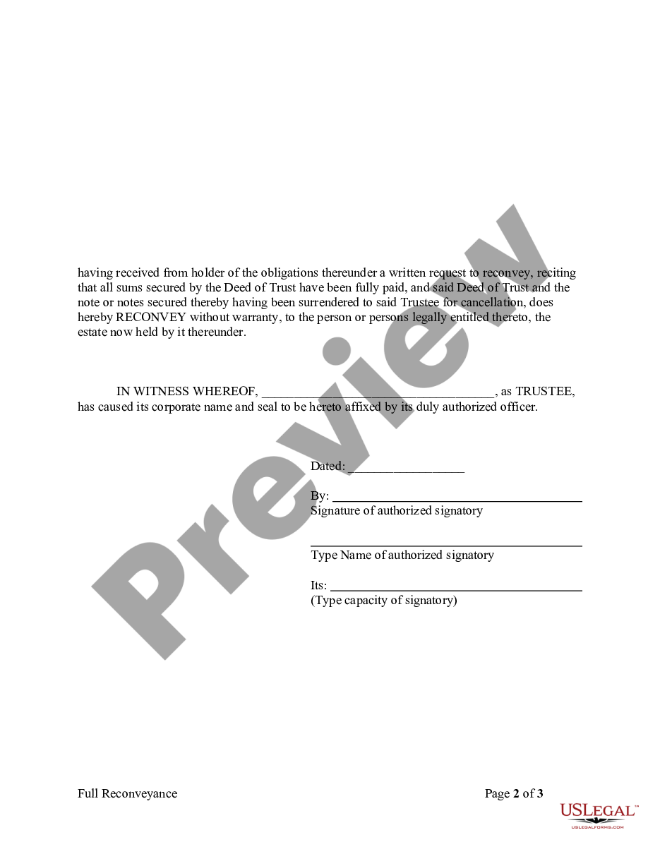 page 5 Satisfaction - Reconveyance of Deed of Trust by Corporation preview