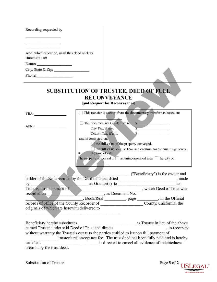 Preview Substitution of Trustee, Request for Reconveyance and Reconveyance