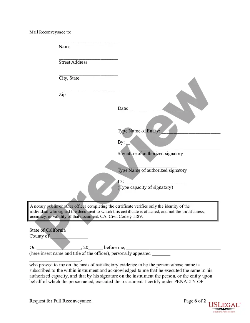 Preview Request for Reconveyance of Deed of Trust by Corporation