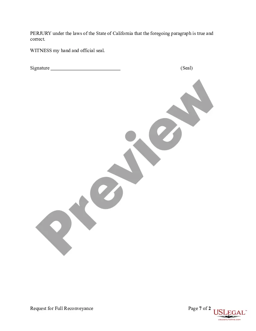 Preview Request for Reconveyance of Deed of Trust by Corporation