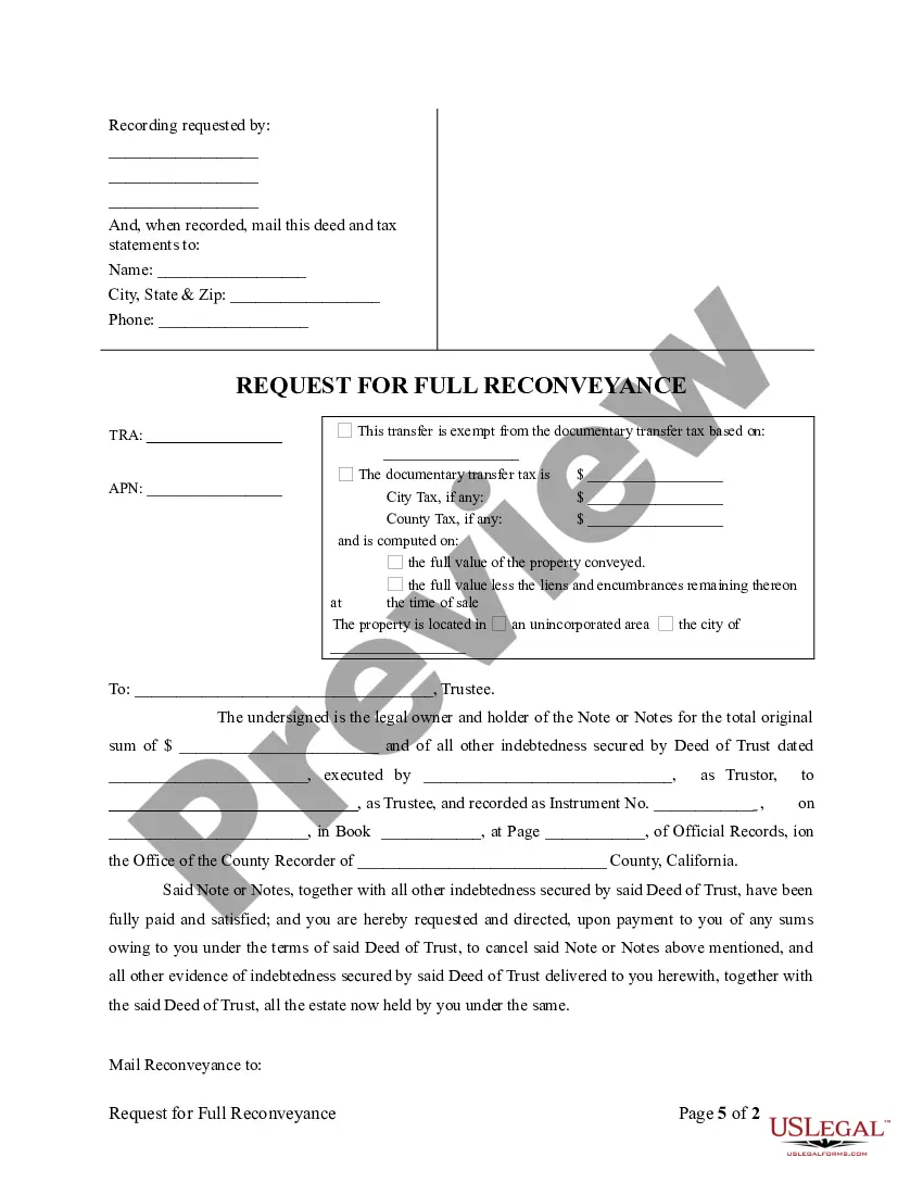 Preview Request for Reconveyance of Deed of Trust by Individual