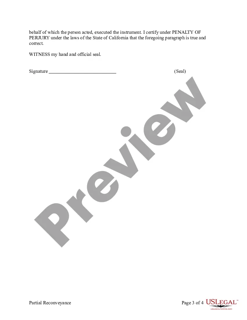 Preview Partial Release of Property From Deed of Trust for Individual